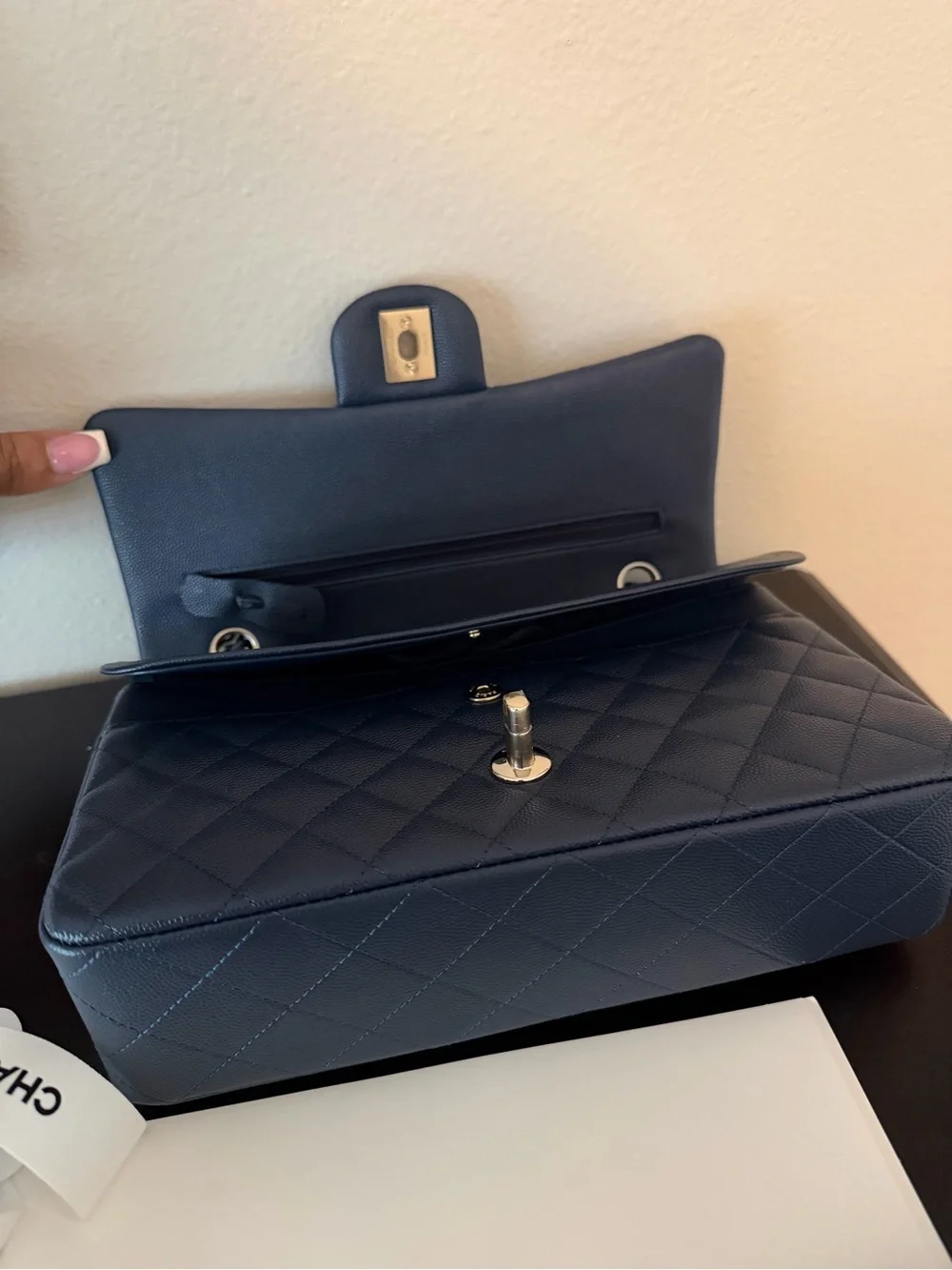 Chanel Medium Classic Grained Quilted Flap Bag in Blue